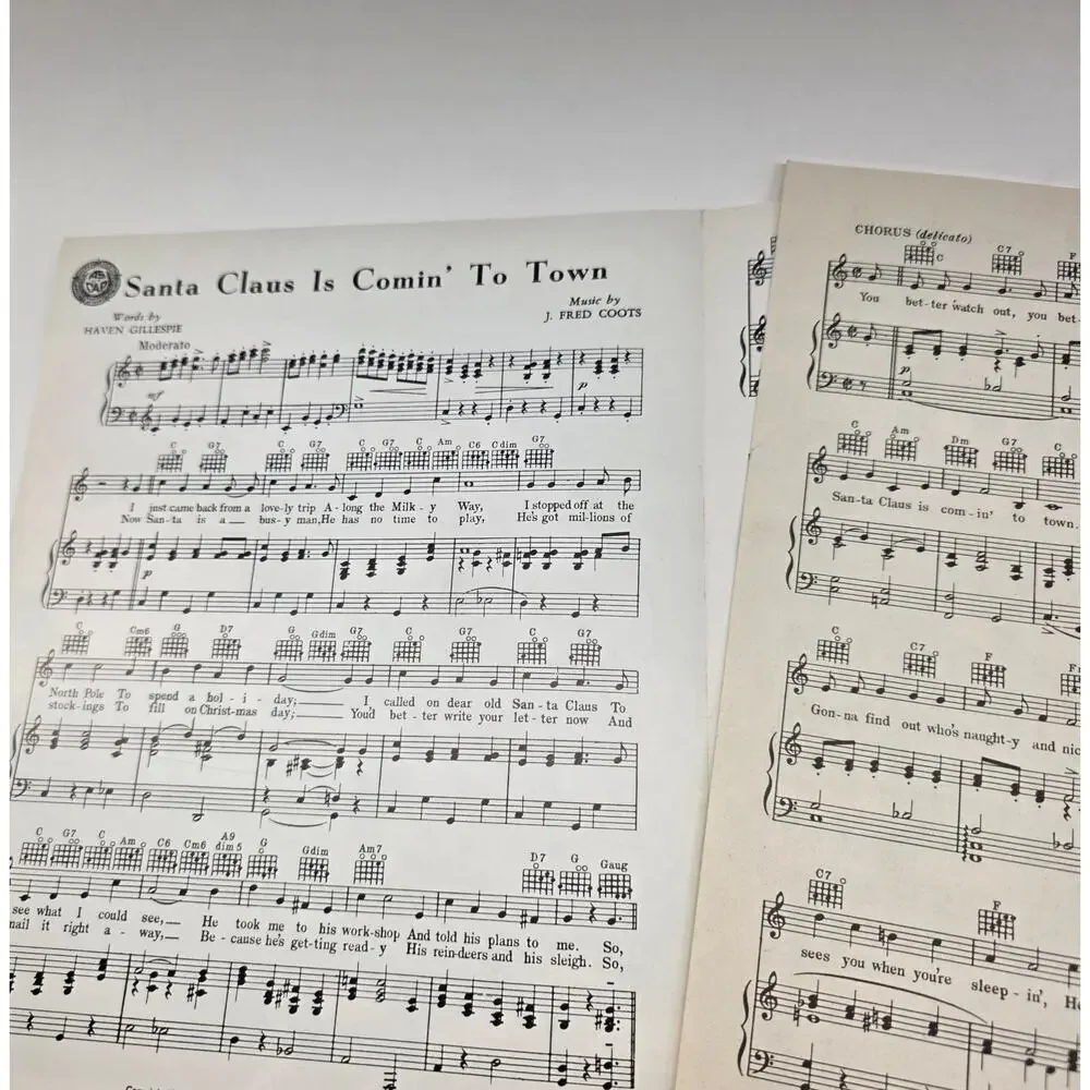 Vintage Santa Claus Is Comin' To Town Sheet Music Leo Feist J. Fred Coots